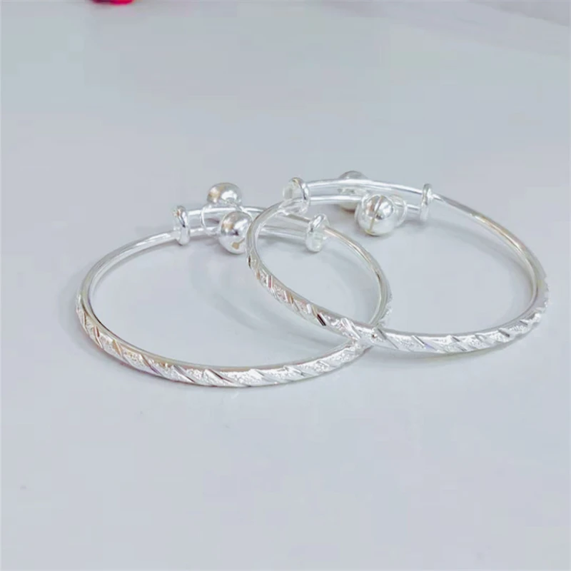 

Children's Jewelry Silver Plated Meteor Embossing with Bells Charms Adjustable Bangles & Bracelets for Baby Toddler Kids Girls