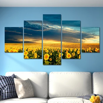 

Canvas painting wall art sunflower HD picture 5 pcs Creativity Room Decoration for children's room Landscape picture