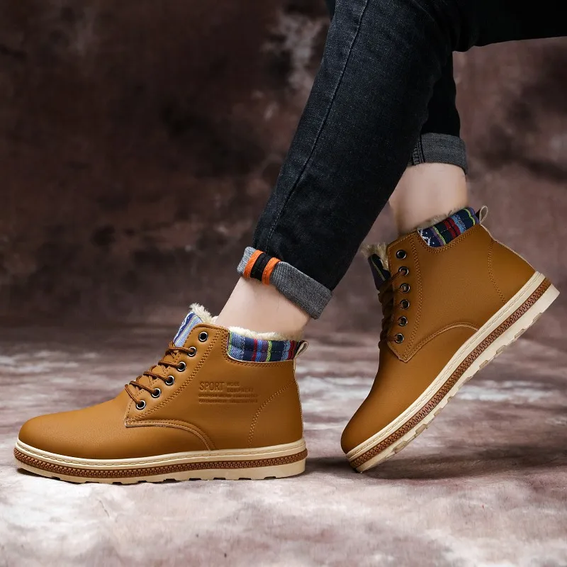 Winter Men Snow Boots Waterproof Men's Boots Warm Fleeces Men Winter Shoes High Top Ankle Leather Boots Men's Winter Sneakers