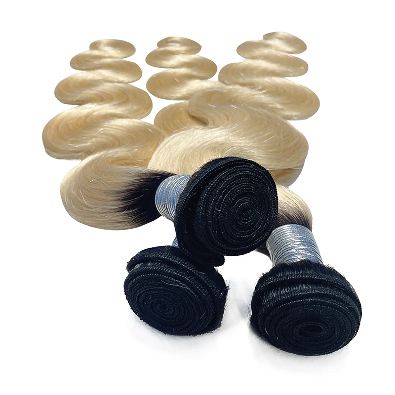 Ali Queen Hair Ombre Virgin Hair Body Wave 1B/613 Human Hair Bundles With Double Drawn 8\