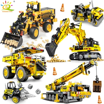 HUIQIBAO-grúa Bulldozer de ingeniería volquete técnico, camión de bloques de construcción, vehículo de construcción de ciudad, coche de juguete para niños, regalo