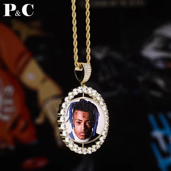

Custom Made Photo Rotating double-sided Medallions Pendant Necklace 4mm Tennis Chain Zircon Men's Hip hop Jewelry