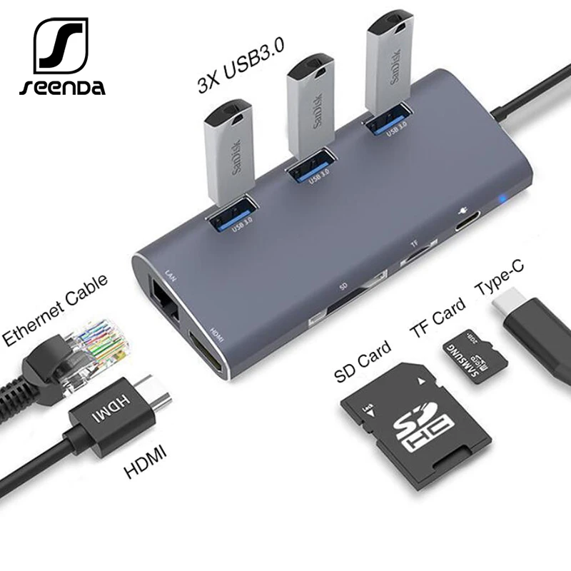 USB C концентратор SeenDa HDMI VGA Ethernet Lan RJ45 адаптер для Macbook Pro Type кардридер 2 3 0 +