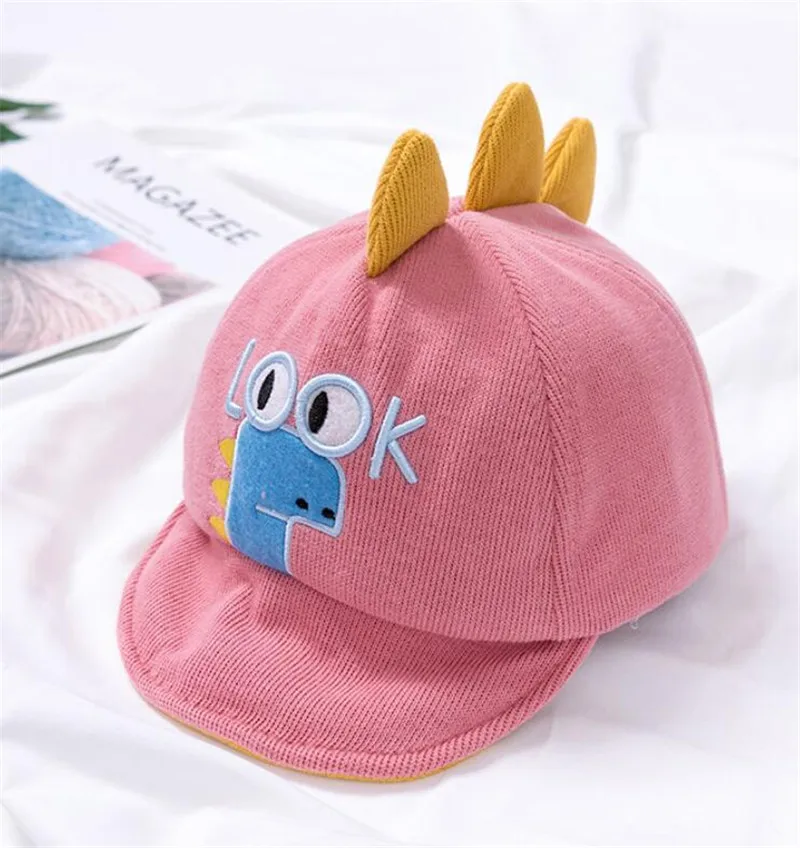 Kids Soft Brim Cap Girl Boys Autumn Adjustable Baseball Caps New Baby Cute Cartoon Design Cotton Hat Caps Pink Yellow Gray