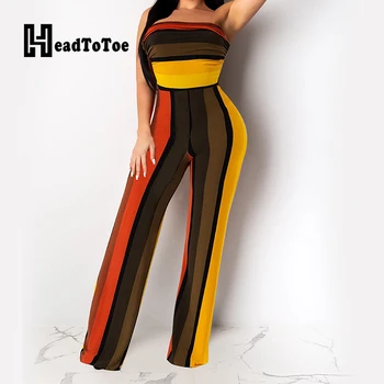 

Fashion Colorblock Striped Sexy Strapless Rompers Women Jumpsuits Slim Fit Backless Casual One Piece Overalls Streetwear
