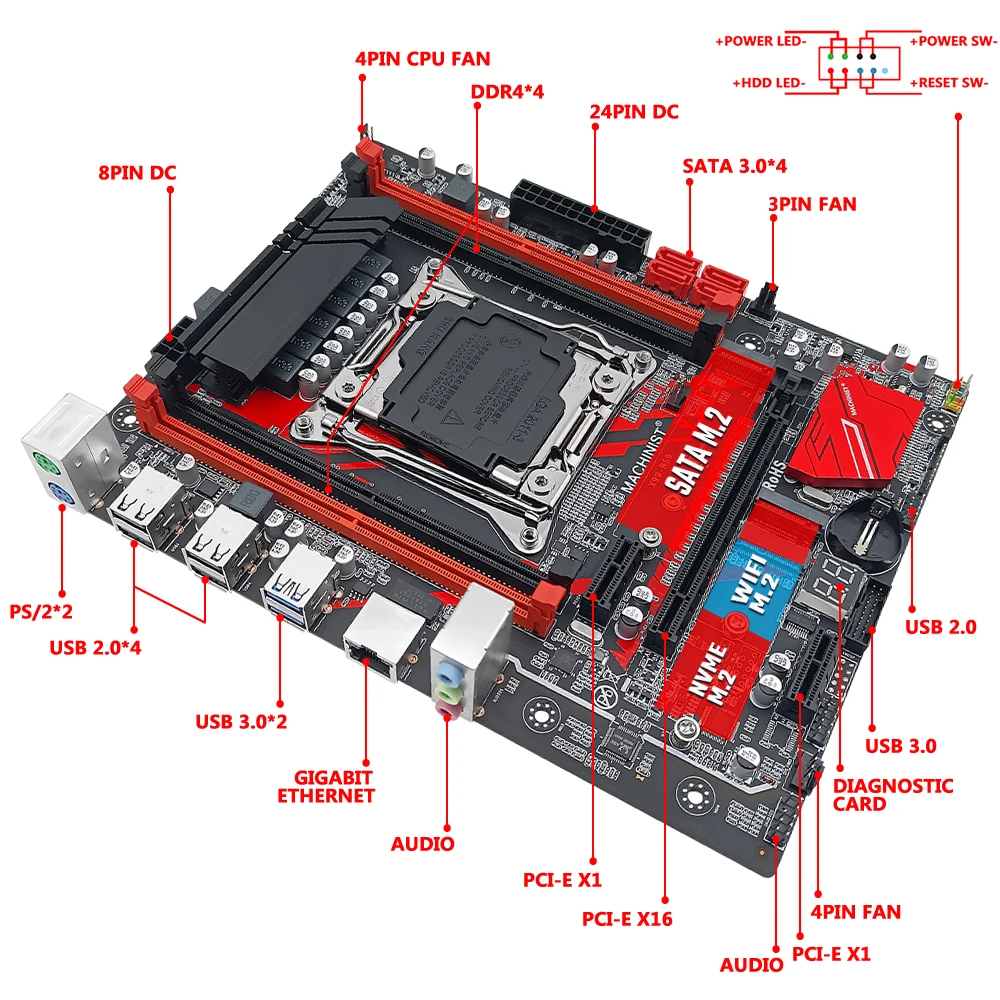 Machinista X99 Placa-mãe Combinação Kit Conjunto com Intel Xeon e5 2620 v3 Cpu Lga 20113 Processador Ddr4 16gb Peças x 8gb Memória Ram Placas-mães - Imagem 3