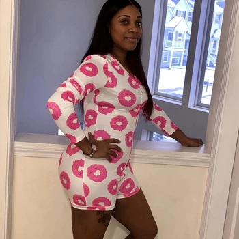 

Sexy Women Jumpsuit Long Sleeve Deep V Neck Bodycon Stretch Leotard Bodysuit Button Short Romper Pajama Women Sleepwear