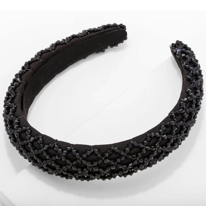 New ZA Brand Luxury Thick Sponge Wide Velvet Black Crystal Headbands High Quality Hair Hoops Vintage Headwear for Women Jewelry