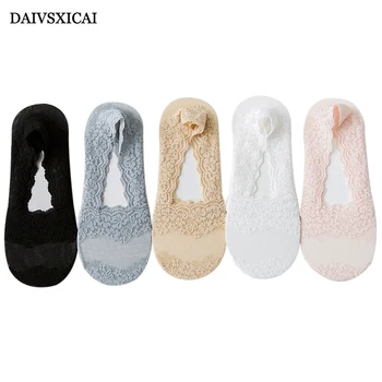 

4Pair/lot=8pieces Candy Color Lace Socks Woman Summer Shallow Mouth Silicone Non-Slip Cute Invisible Female Socks