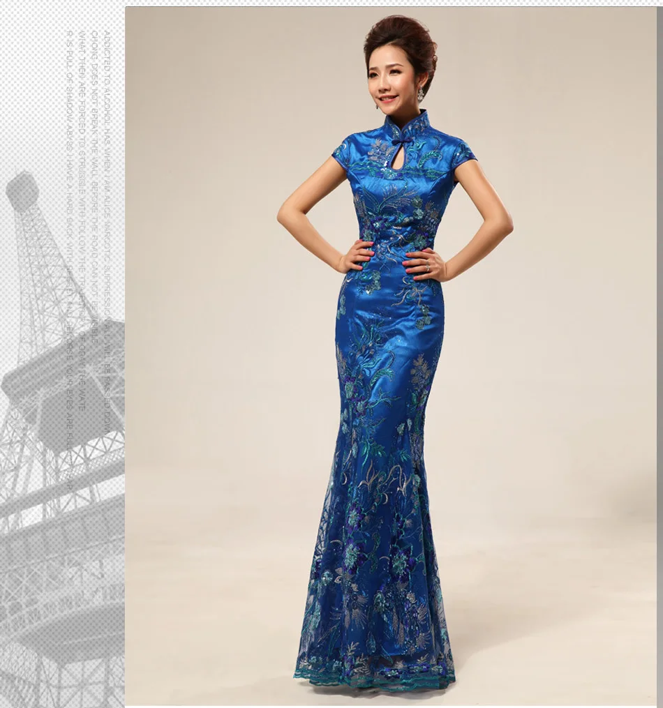 Modern Chinese Traditional Dress Qipao Red Lace Bride Vintage Cheongsam