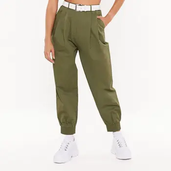 

Women High Waisted Cargo Jogger Pants Solid Color Loose Harem Trousers Elastic Ankle Length Baggy Streetwear with Pocket