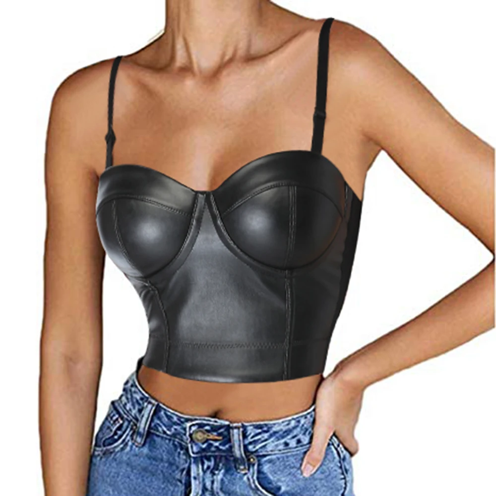 PU leather Rivet Bralete Bustier Bra Night Club Party Cropped Top Vest