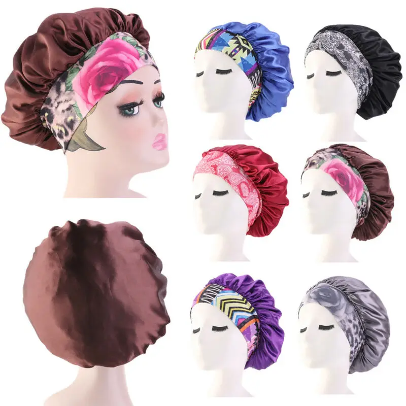 Elastic Waterproof Women Silk Shower Cap Reusable Night Sleep Cap Hat