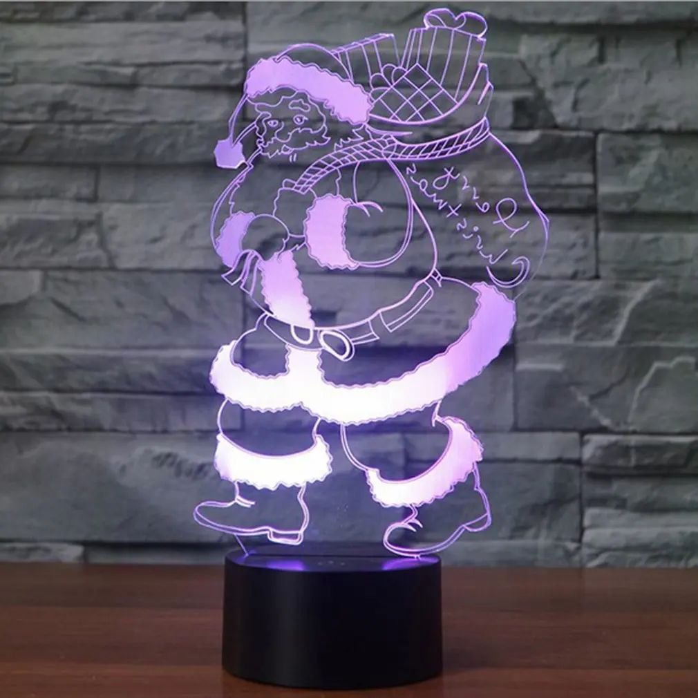 Рождественская серия акриловый материал красочный 3D ночной Светильник креативный электронный светодиодный Ночной светильник в форме Санта Клауса ночной Светильник