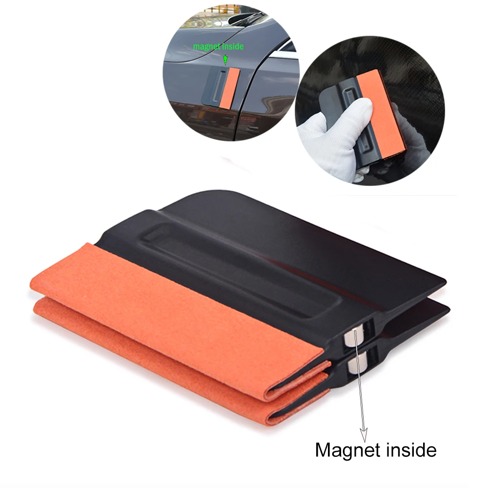 

FOSHIO 2PCS Magnetic Bondo Squeegee with No Scratch Suede Felt Car Wrap Window Film Tint Vinyl Wrapping Tool Car Accessories