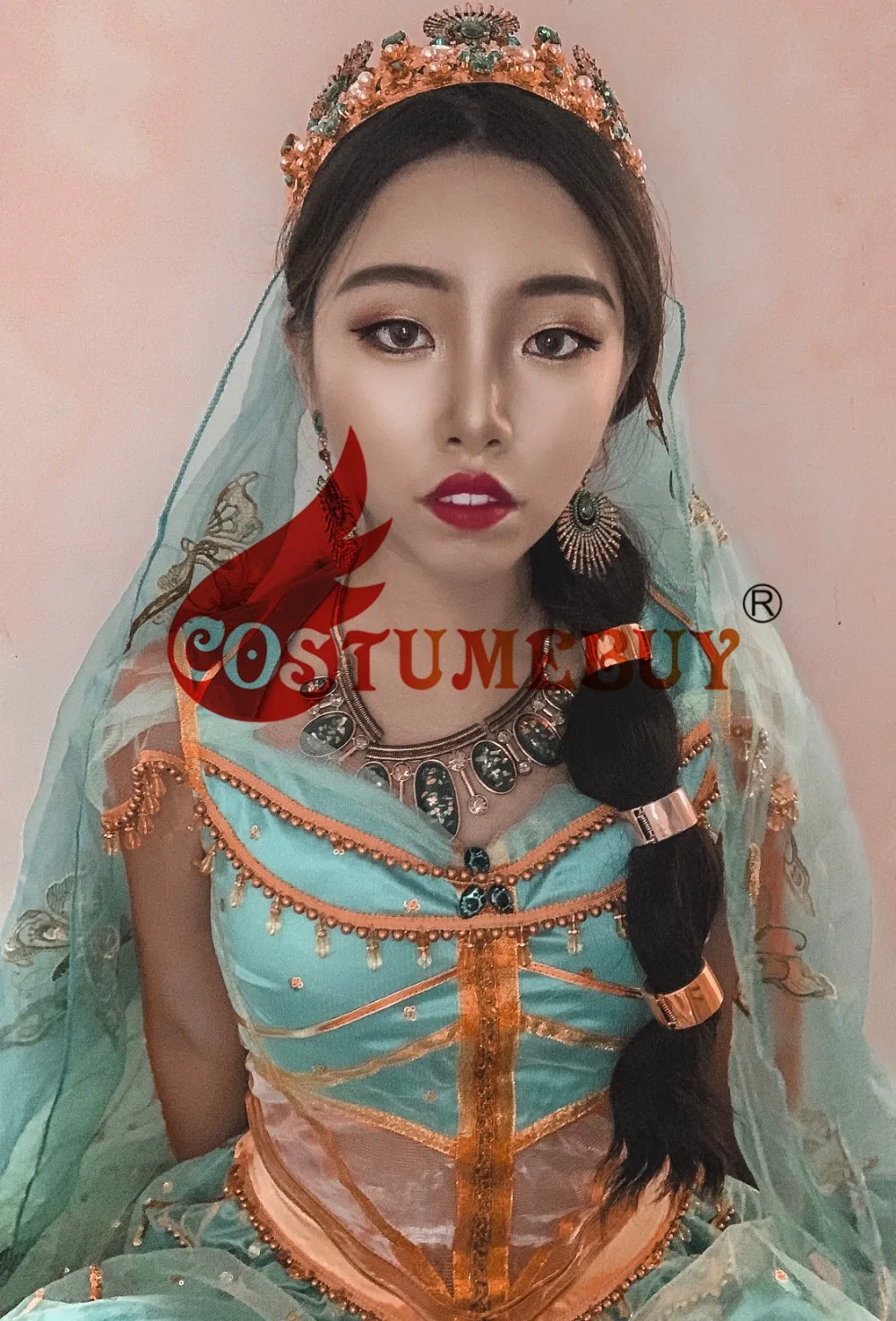 Costumebuy, костюм принцессы Аладдина жасмин, наряд для косплея на Хэллоуин, вышивка павлина, костюм для танца живота, Корона
