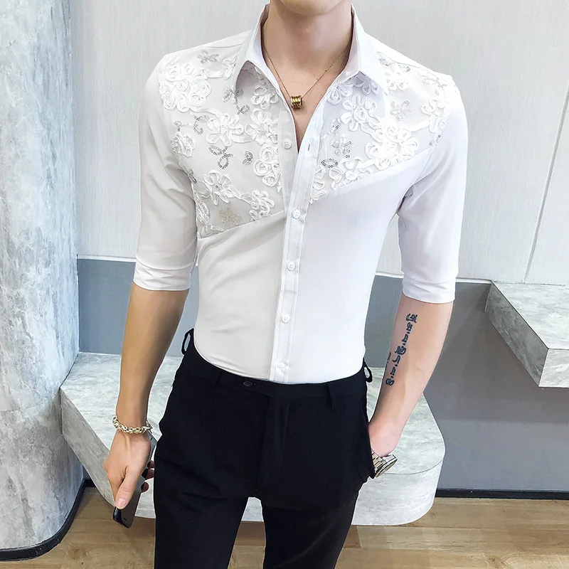 Summer Sexy Lace Shirt Men ...