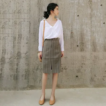

2019 Spring And Summer Women High Pockets Hip Split Skirt Knee-Length A-Line Empire Waist Female Skirts