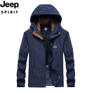 

JEEP SPIRIT Spring Summer Jacket Men Hooded Outdoor Coat Men Military Casual Loose Plus Size M-7XL Windbreaker Mens Jackets