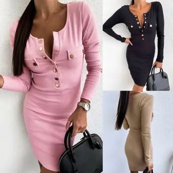 

Retro Vintage Elegant Dress Hot Women Button Long Sleeve V Neck Top Shirt Autumn Winter Dress Casual Warm Loose Dress Plus Size