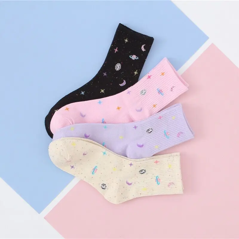 YIMUBA Симпатичные Harajuku Galaxy планета носки со звездами Сезон весна-осень 4 вида