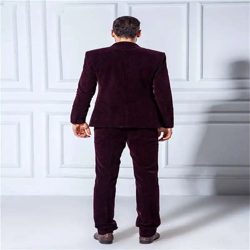 Блейзер Masculino Мужские костюмы(куртка+ брюки) Slim Fit смокинг для жениха бордовый жениха с отворотом на Нотч Свадебный лучший ужин/Дарти