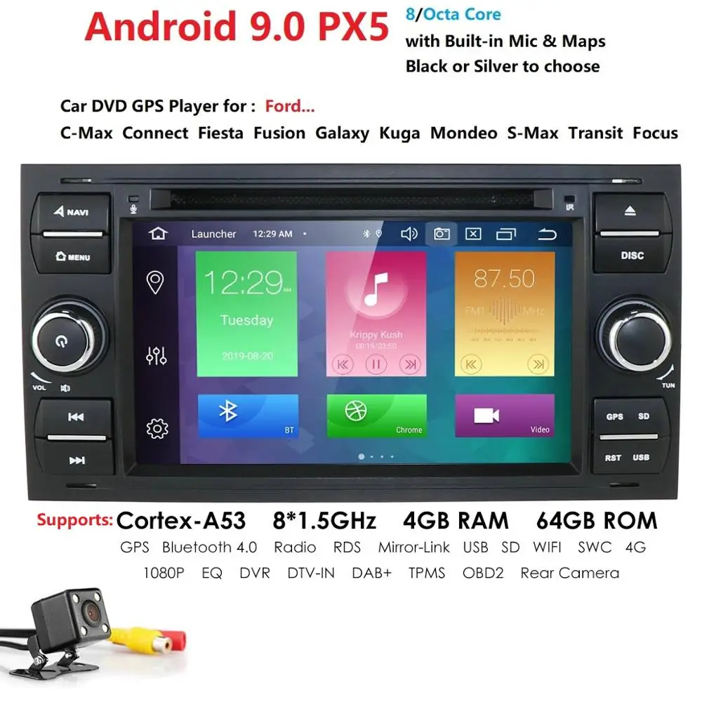64G OctaCore Android9.0 автомобильный аудио gps для FORD FOCUS C-MAX автомобильный dvd-плеер Автомобильный мультимедийный стерео головное устройство 1024*600 4G ram CD