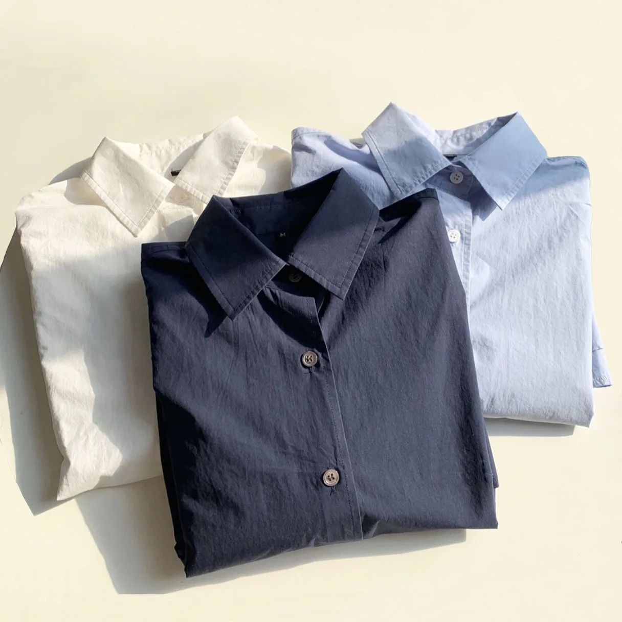 

Women's Basic Solid Cotton Button Up Long Sleeve Shirts White, Blue