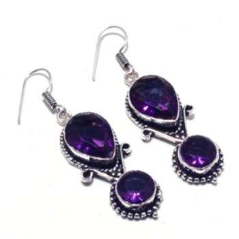 

Genuine Amethyst Silver Overlay on Copper Earrings , Hand made Women Jewelry Gift, E5237