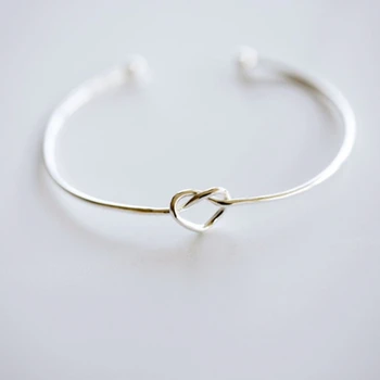 

Heart Tie Simple Weaving Freh 925 Sterling Silver Temperament Female Trendy Resizable Opening Bangles SBR016