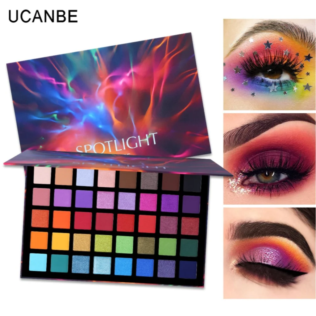 UCANBE 40 Color Spotlight Eye Shadow Palette Colorful Waterproof Shimmer Glitter Matte Pigmented Powder Pressed Eyeshadow Makeup