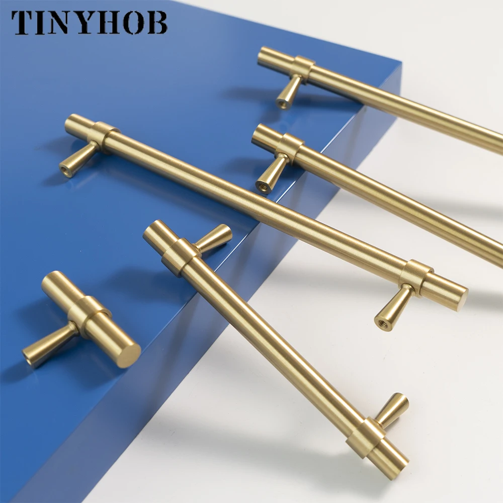 Solid Brass Knob and Handle T Shape Cabinet/Bookcase Handles Satin Brass Golden Drawer Pull Nordic Furniture Handles Furniture Handles
