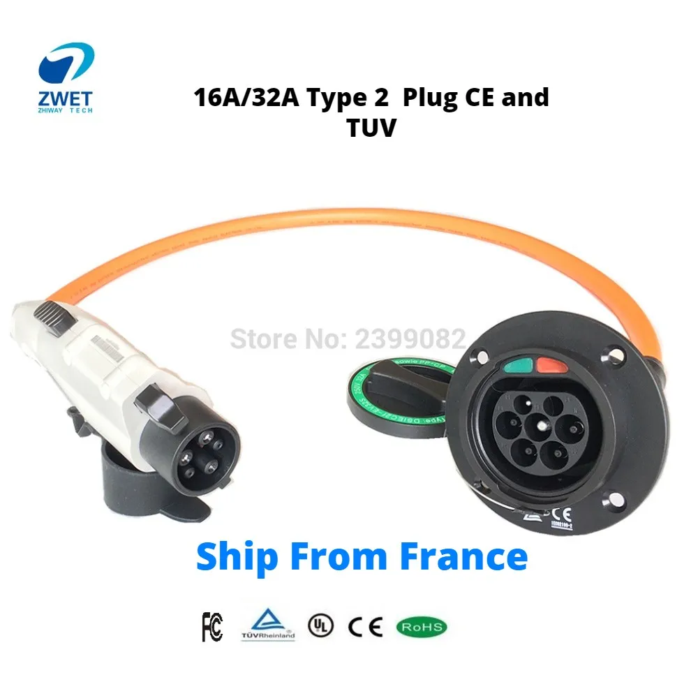 J1772 to IEC 62196（Black cable） K.H.O.N.S American Standard Electric Car Type 1 to Type 2 EV Adapter 32Amps Electric Vehicle Converter for Type 1 Car 