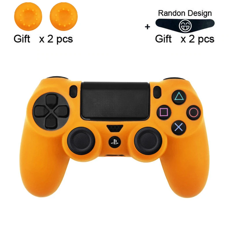 orange Мягкий гибкий силиконовый чехол, защитный чехол для Playstation 4 PS4 Pro Slim, светодиодный светильник, наклейка, 2 шт., ручка+ светодиодный чехол - Цвет: orange