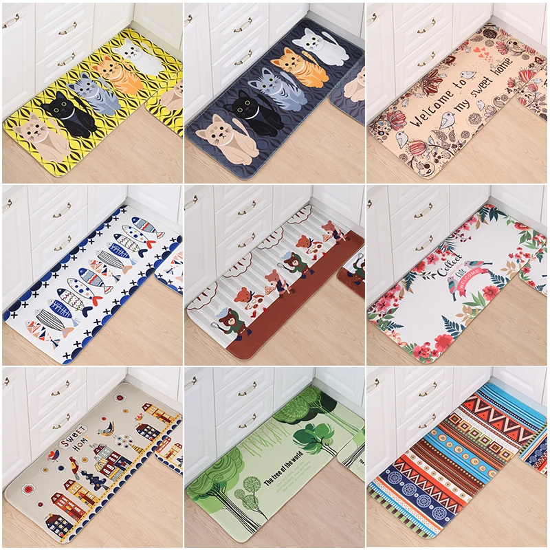 1 pc Non-slip Flannel Cat Cute Animal Printed Rectangular Carpet Entry Door Entry Pad Carpet Mat Cartoon for Bathroom Bedroom