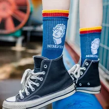 Мужские и женские хлопковые носки до середины голени с мультяшным принтом, цветные носки с вышитыми подарочными буквами, забавные носки унисекс с мультяшными персонажами