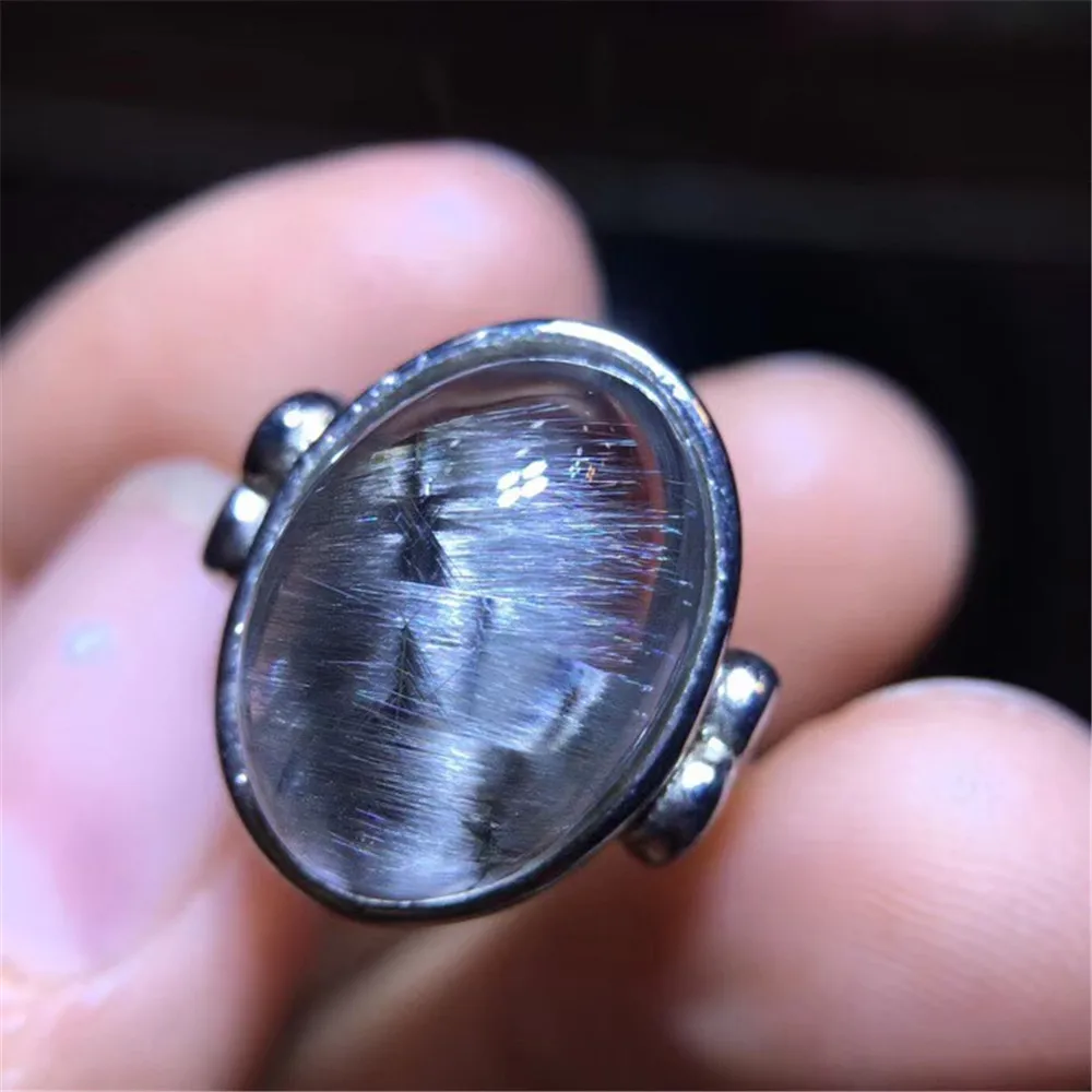 

15x10mm Top Natural Brookite Silver Rutilated Quartz Ring For Woman Man Lucky Clear Crystal Stone Adjustable Ring Jewelry AAAAA
