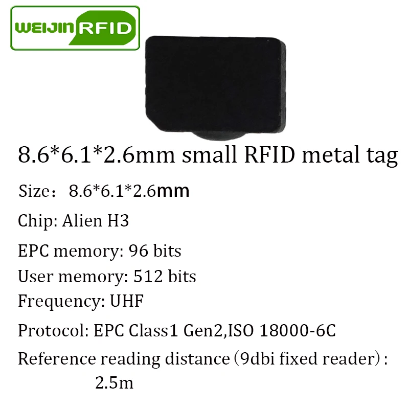 Антиметаллическая метка UHF RFID 915 МГц 868 Alien H3 8 6*6 1*2 6 мм EPC Gen2 6C очень маленькая
