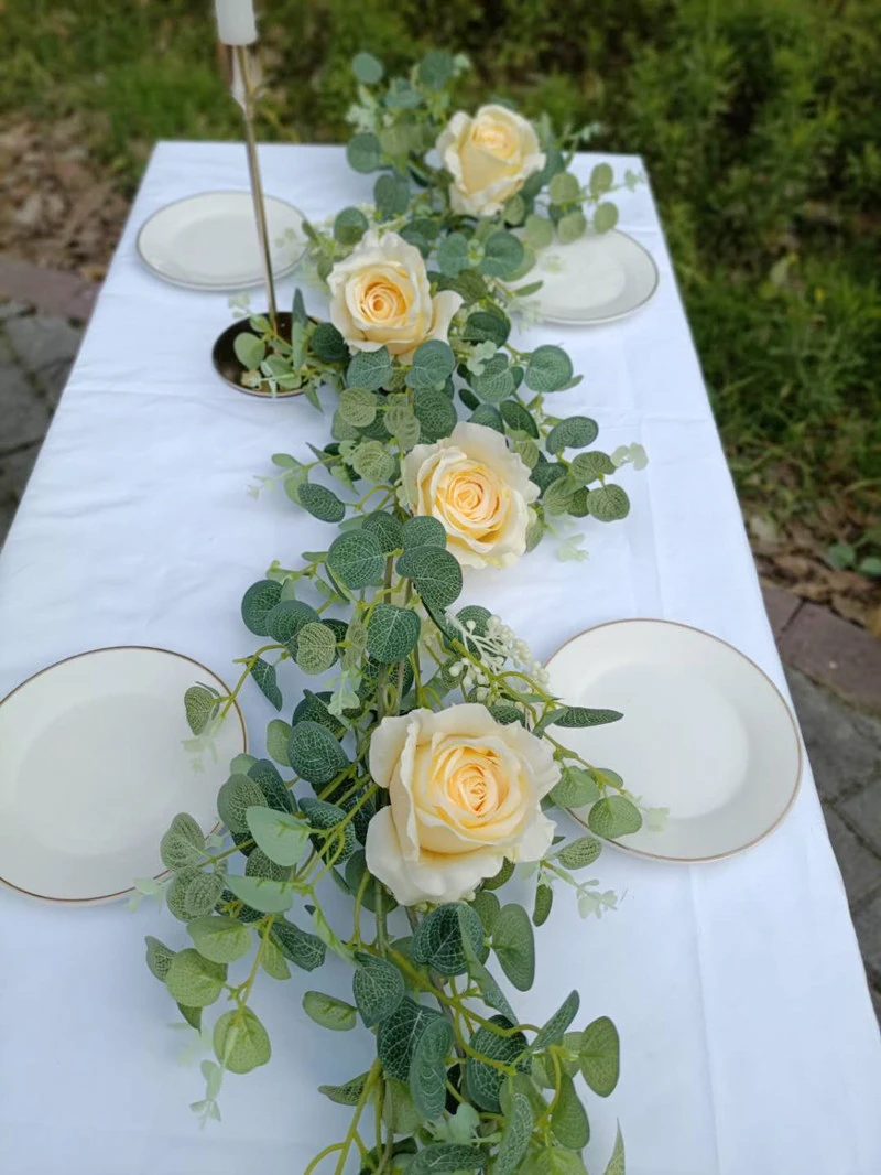 JAROWN Artificial Eucalyptus Flower Vine Rose Peony Wisteria Greenery Rattan Fake Flowers DIY Wreath Wedding Table Decoration Home Garden Flower Wall Decor Plants (29)