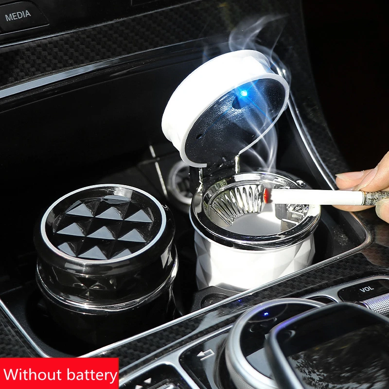 Car Ashtray With LED Light Portable Universal Alloy Ash Tray Aluminum Cup Smokeless Flame Retardant Car Accessories