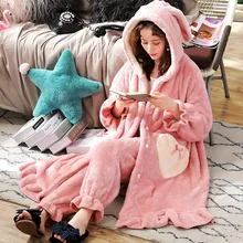2PCS Pink Robes & Plants Sleepwear Sets Women Pajamas Teen Girs Thick Coral Velvet  Bathrobe Flannel Femme Nightwear Lounge Wear