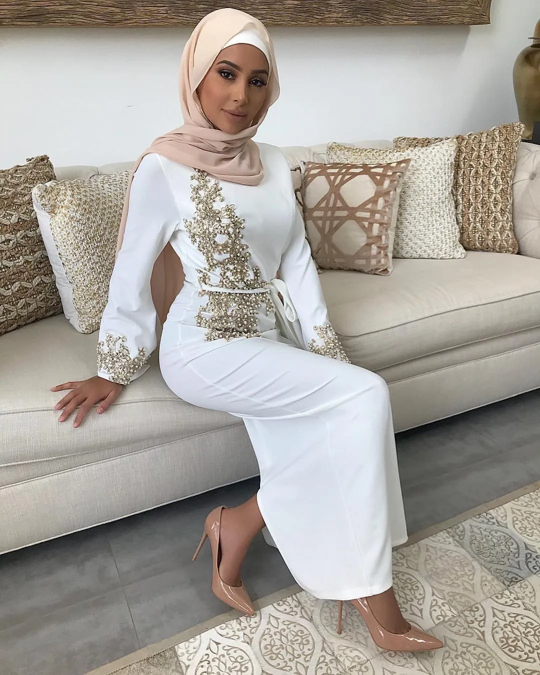 Dubai Arab Islamic Clothing Women Muslim Dress beading Floral Printed Lace-up slim Maxi Abaya Dresses Kaftan Islam Costume femme