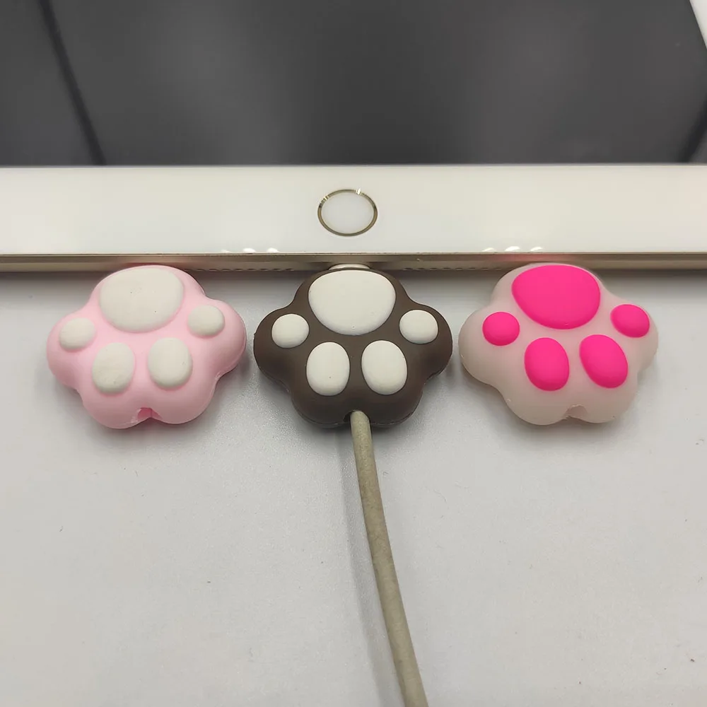Мультяшный розовый кот лапы кабель протектор укуса для оригинального iphone usb