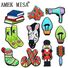 

Original Brand PVC Shoe Charms Accessories Novelty Coral Book Zebra Shoe Decoration Designer for croc jibz Kids X-mas Party Gift