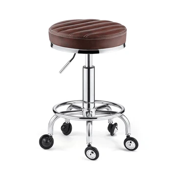 

Beauty Stool Barber Shop Chair Rotary Lift Round Stool Hairdressing Work Bench Pulley Stainless Steel Hair Cutting Stool
