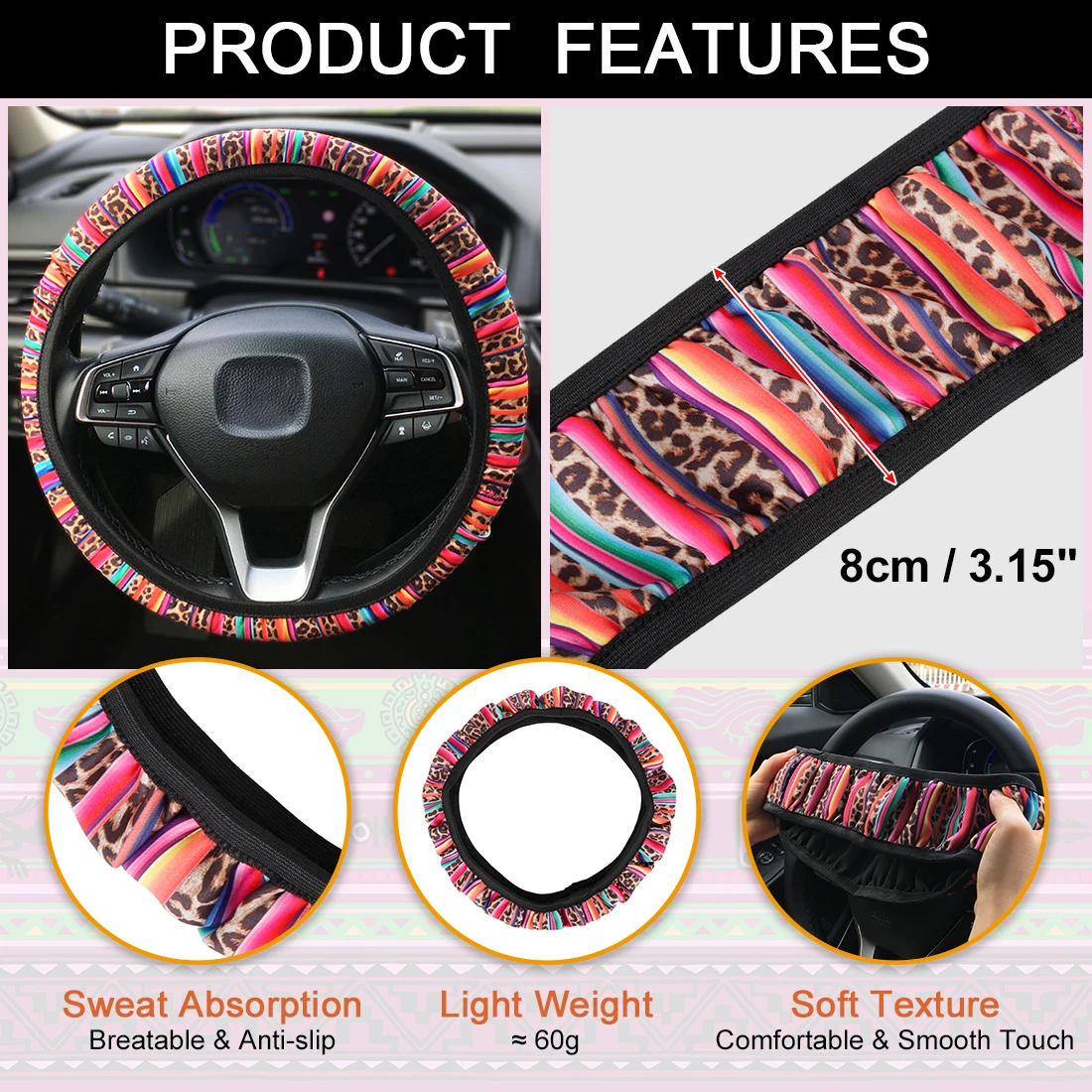 X Autohaux Nicht-Slip Neopren Elastische Bunte Leopard Muster Auto