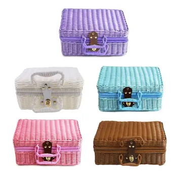 

2020 Rattan Storage Basket Makeup Organizer Multipurpose Container with Lid