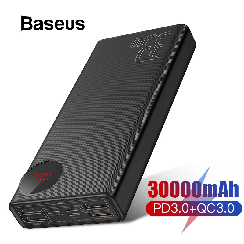 Best Baseus 30000mAh Power Bank Quick Charge 3.0 Portable External Battery Charger Powerbank with QC3.0+PD3.0 Fast Phone Charger