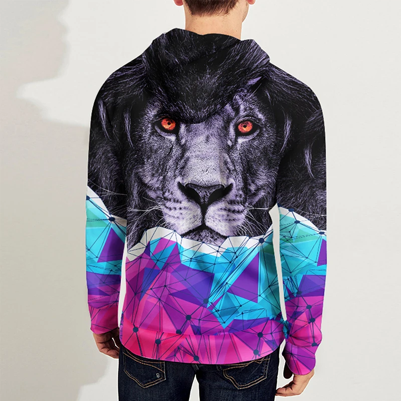 

Breathable Running Jacket Lion & Geometric Pattern Zipper Hoodies for Men/women Lover Clothes Casual Loose Sports Sweatshirt
