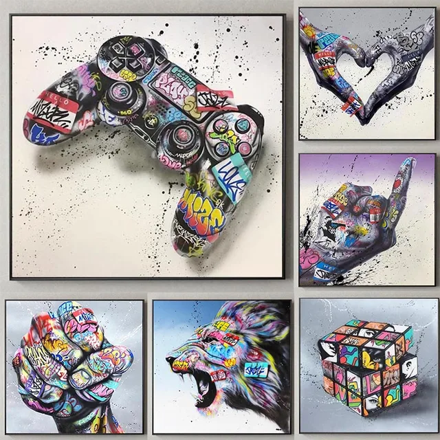 Graffiti Art Gamepad Canvas Art Posters and Print Abstract Game Handle Canvas Paintings on The Wall for Kid's Room Decor Picture 1